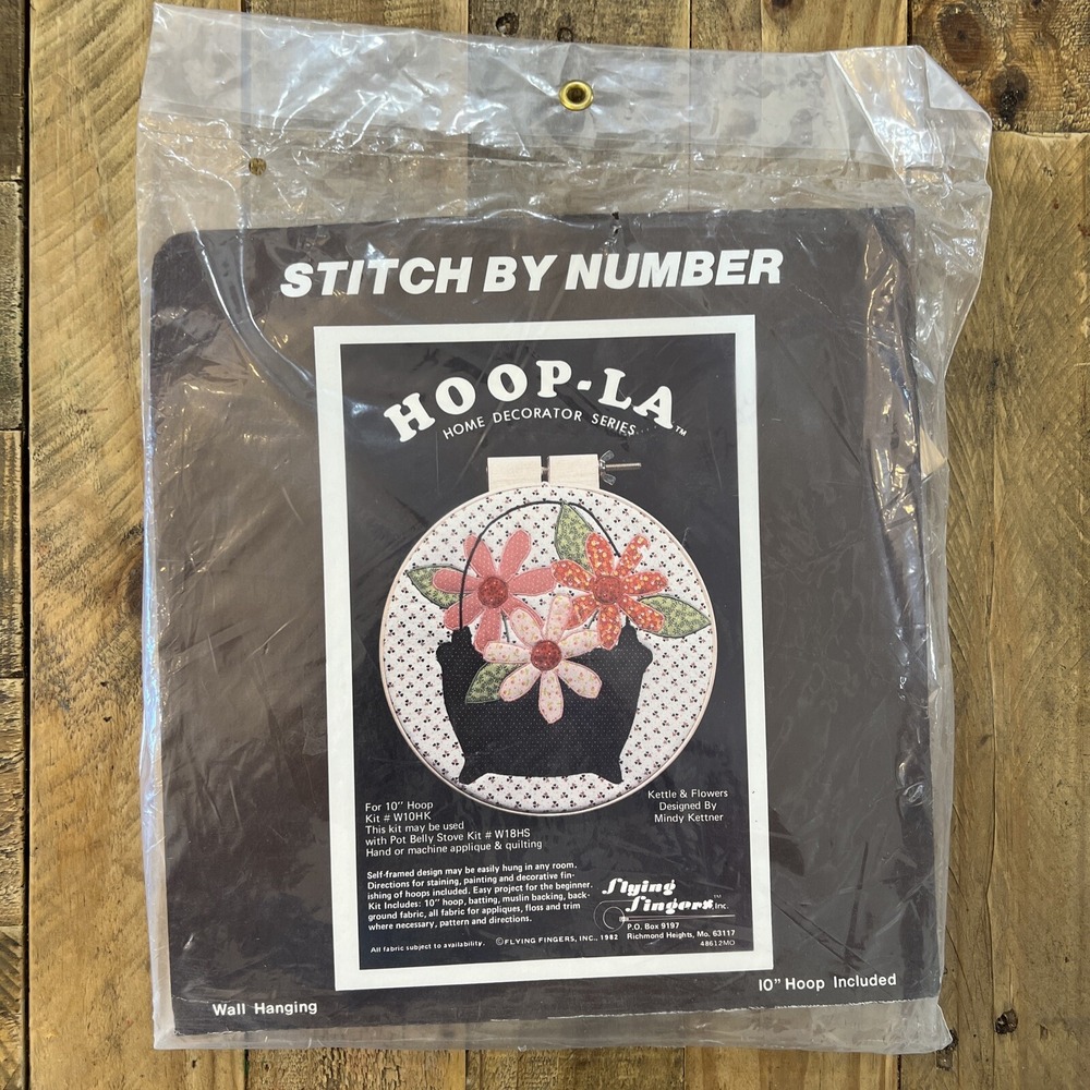 Vintage Stitch By Number Hoop-La Home Decor Series Wall Hanging Kettle & Flowers